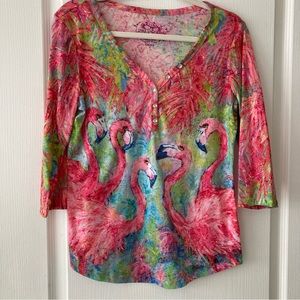 LEOMA LOVEGROVE PINK FLAMINGOS BLOUSE